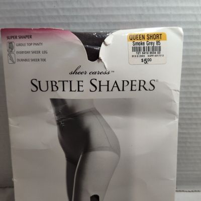 JC Penney Subtle Shapers Pantyhose Queen Short Smoke Grey Sheer Girdle Top  USA