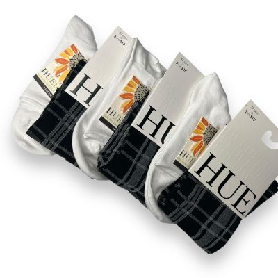 HUE Black Plaid Knee Hi White Roll Top Variety One Size 6 Pairs