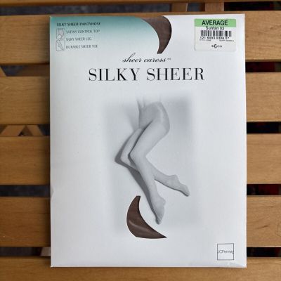 J. C. Penney Silky Sheer Caress Pantyhose Control Top Sheer Toe AVERAGE Suntan