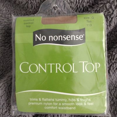 No Nonsense Nylon Pantyhose Size Q Control Top Tan Reinforced Toe 113 NEW SEALED