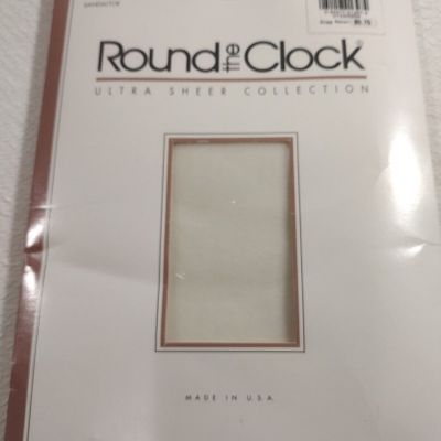 Round The Clock Sheer Size C Ivory Pantyhose Control Top Sandal Toe 147 Vintage