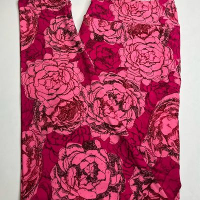 NEW LuLaRoe TC2 Leggings HOT PINK BROWN RUST Flower Rose Peony FLORAL Romantic