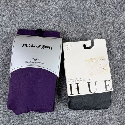 Michael Stars & HUE Tights 2 lot Control Top Shine Extra Small/Small Purple Gray