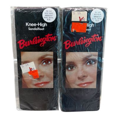 2 pair Vintage Burlington Knee-Highs Sandalfoot Misty Taupe OS fits 8 1/2-11