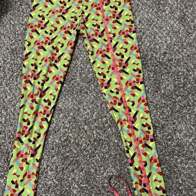 LULAROE Leggings Tall and Curvy Bright Green Multi Geometric Fits Sz 12-18