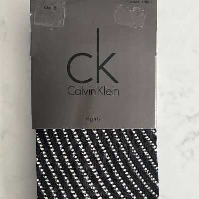 ck CALVIN KLEIN Tights Black Net Pattern Sz B Italy New NWT