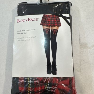 Body Rage Black Thigh High with Plaid Bow One Size **