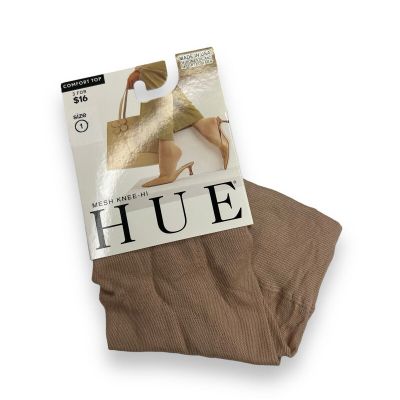 HUE Womens Size 1 Mesh Knee Hi Socks Natural Brown 1 Pair New