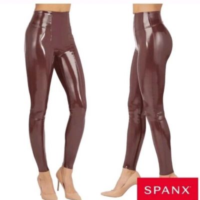 Spanx Faux Patent Vegan Leather Leggings Ruby Wine Merlot NEW NWT Medium