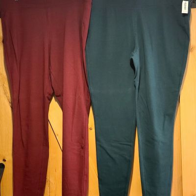 2 pair  Lot Old Navy Womens XL Leggings Green New!  Burgundy Used High Rise