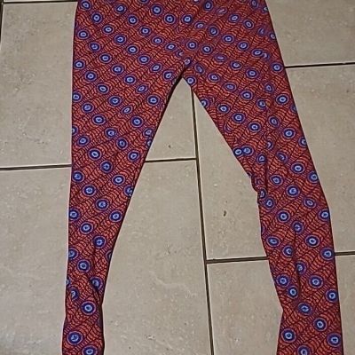 LuLaRoe Womens One Size Leggings Red Blue Polyester Blend Stretch