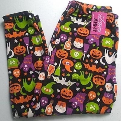 Legging Army NWT Halloween Pumpkins Cats Skulls Bats Leggings Plus Size 14-20