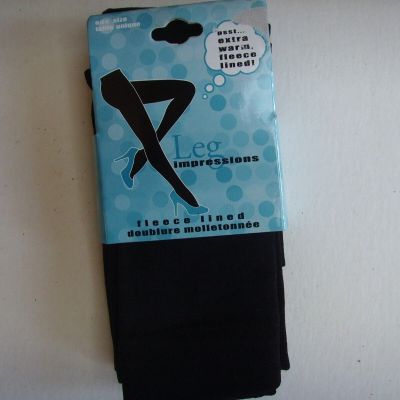 LEG IMPRESSIONS Black Fleece Lined Footed One Size Tights 4'10-5'9 100-165 lbs