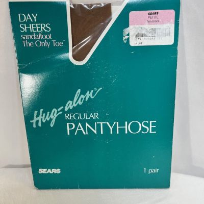 Sears Hug-Alon Regular Pantyhose Petite Sandstone Day Sheers Sandalfoot NIP VTG