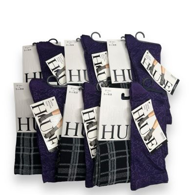 HUE Black Plaid Knee Hi Aubergine Luster Brocade Variety One Size 12 Pairs