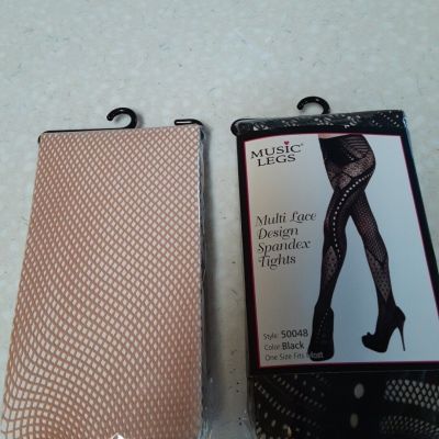 Two Brand New Pairs Spandex Pantyhose Tights Music Legs Lace One Size