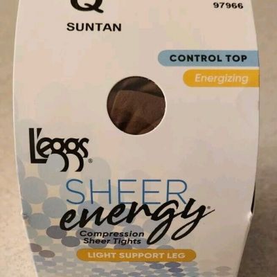 Leggs Sheer Energy SIZE Q Energizing Tights SUNTAN Light Support 1 PAIR 97966