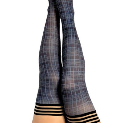 Kixies Navy blue plaid Thigh High Stockings No Slip Grips Size B