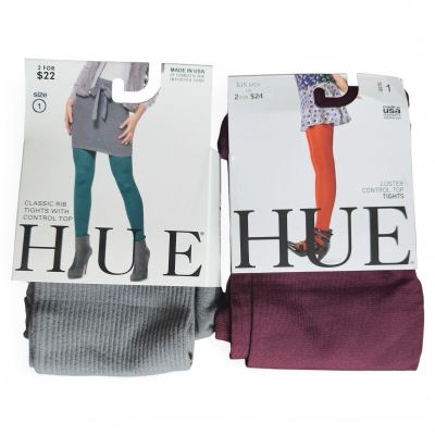 HUE Control Top Rib Tights Gray, 1 Pair Currant Luster Tights Size 1 New