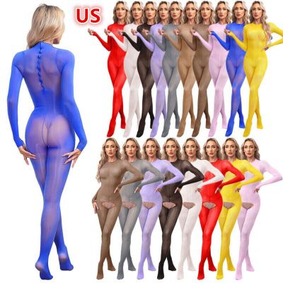 Women Open Breast Sheer Bodystocking Crotchless Unitard Tights Jumpsuit Lingerie