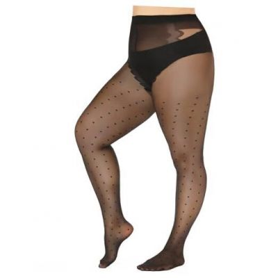 Plus Size Sheer Pantyhose for Women Polka Dot Tights Patterned One Size Black