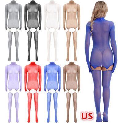 Women's Sexy Sheer Bodystocking See Through Full Gloves Cover Bodysuit Nightwear