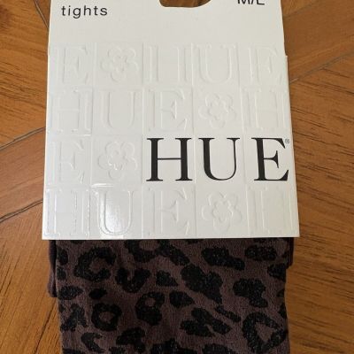 Hue Tights Control Top Size M/L Espresso Brown Black Leopard 165-200 Shelf Wear