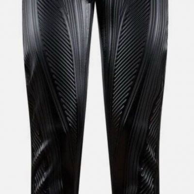 MUGLER Black Shiny Embossed Jersey Stretch Pull On Leggings - US 6-  New