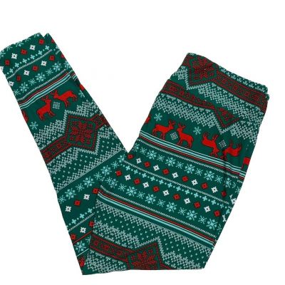 LuLaRoe Womens Leggings Size TC2 Deer Fair Isle Holiday Christmas Plus 18+ NWT