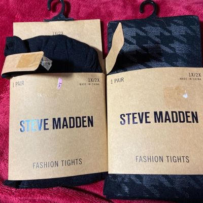 2 pair Steve Madden Fashion Tights-- Houndstooth & Black 1X/2X NEW