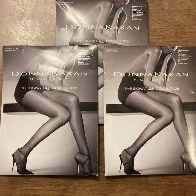 3 Pair Donna Karan Sheer Satin Control Top Hosiery Pantyhose Nude Medium NIP