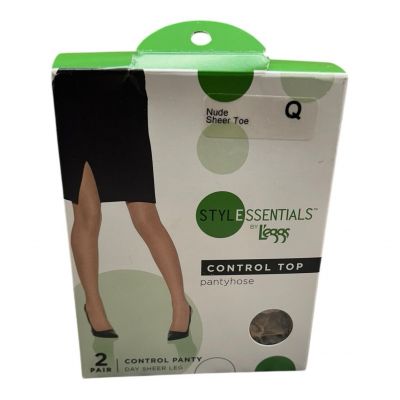 L'eggs Stylessentials Control Top Pantyhose 2 Pairs Size Q 427188 Nude Sheer Toe