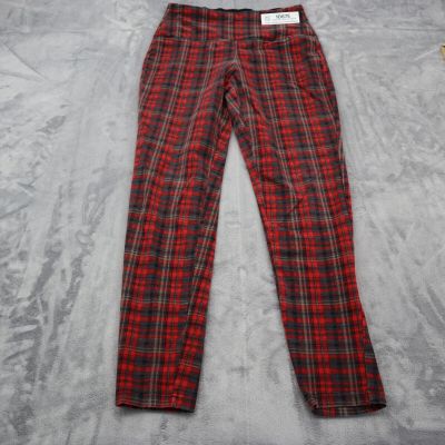 Casablanca Pants Womens Small Red Plaid Casual Leggings Preppy Skinny Stretchy