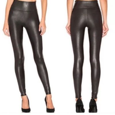 Spanx Liquid Faux Leather Leggings Black Shiny High Waisted Women's M slimming