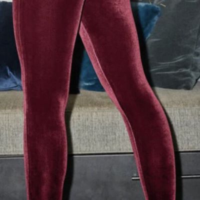 Auth SPANX Shiny Velvet High Waisted LEGGINGS-Rich Burgundy #2070-Size SMALL