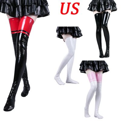 US Womens Patent Leather Thigh High Stockings Skinny Long Socks Clubwear Costume