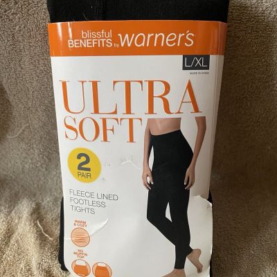 WARNERS ULTRA SOFT FLEECE LINED FOOTLESS TIGHTS 2 PAIRS SIZE S/M BLACK NO MUFFI