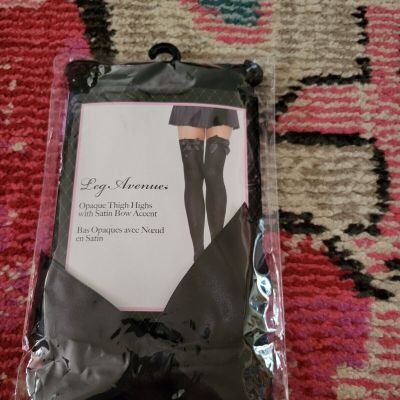 NEW NIP Sexy Leg Avenue Opaque thigh highs with satin bow acccent black lingerie