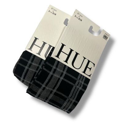 Hue Black Gray Plaid Knee High Socks One Size 2 Pair Pack