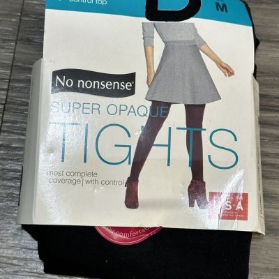 No Nonsense Super Opaque Control Top Tights Size M Black