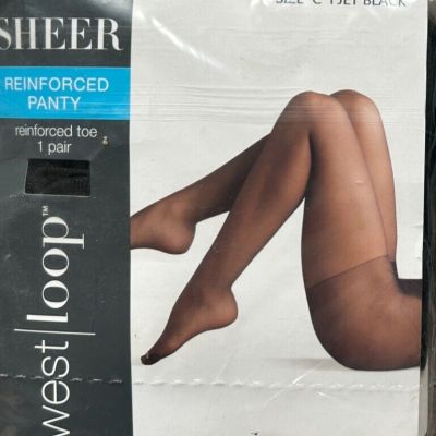 1 Pk: West Loop Sheer Reinforced Panty & Toe Pantyhose, Size C, Black