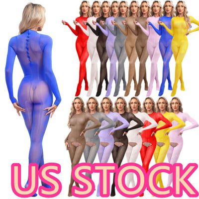 Women~Glossy Sheer Pantyhose Crotchless Footed Tights Hosiery Lingerie Stockings