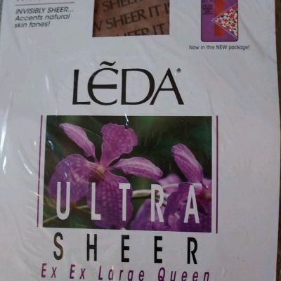 2 Pack LEDA Ex Ex Large Queen Pantyhose Reinforced Toe Size 5X-6X Pecan