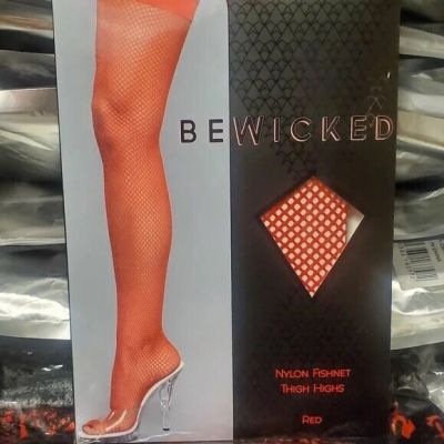 Be Wicked Red Fishnet Thigh Highs Tights Stockings Alternative