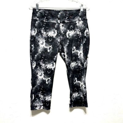 Danskin Now Leggings Yoga Exercise Floral Black Print Women sz Medium (8-10)