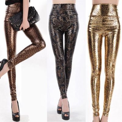 2022 Gothic Punk Women Black Fashion PU Elastic Pants Faux Leather Leggings Sexy