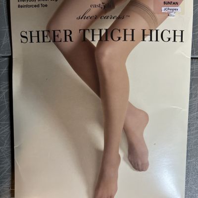 J. C. Penny Sheer Thigh Highs Suntan Size Queen Drag NOS Stay Elastic Top