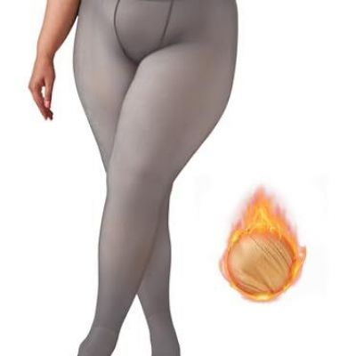 Plus Size Fleece Lined Tights for Women: Fake Translucent Tights 2X-3X Grey