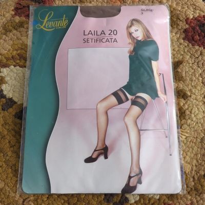 New Levante Laila 20 Glace Made Italy Stocking With Elastic Band Thigh High