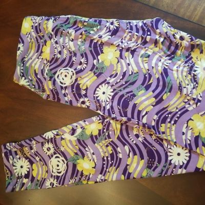 LuLaRoe Leggings OS, Purple/Yellow/ White Floral Waves, NWT